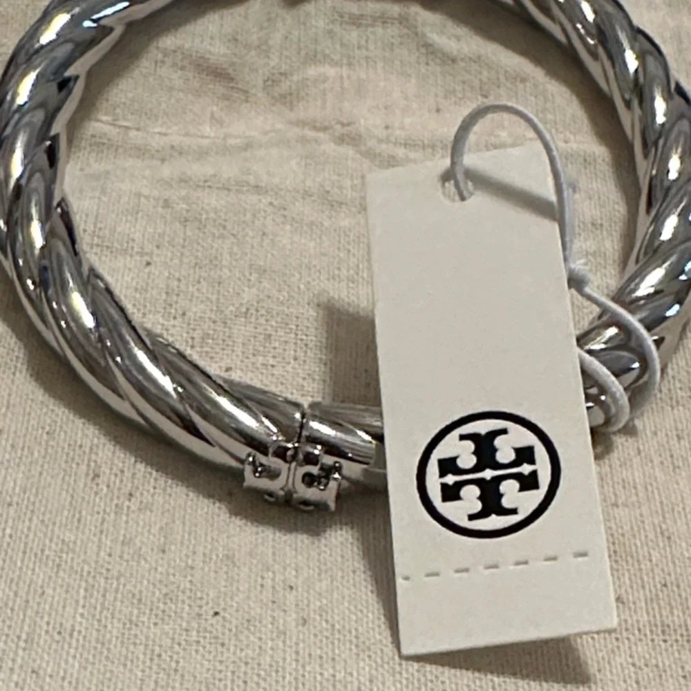 Tory Burch Silver Twisted Bangle - Picture 9 of 9